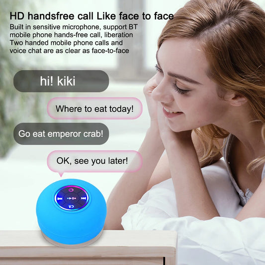 Portable Waterproof Shower Bluetooth Speaker 3D Surround Sound With Suction Cup Led Light Support Hands-free Calling
